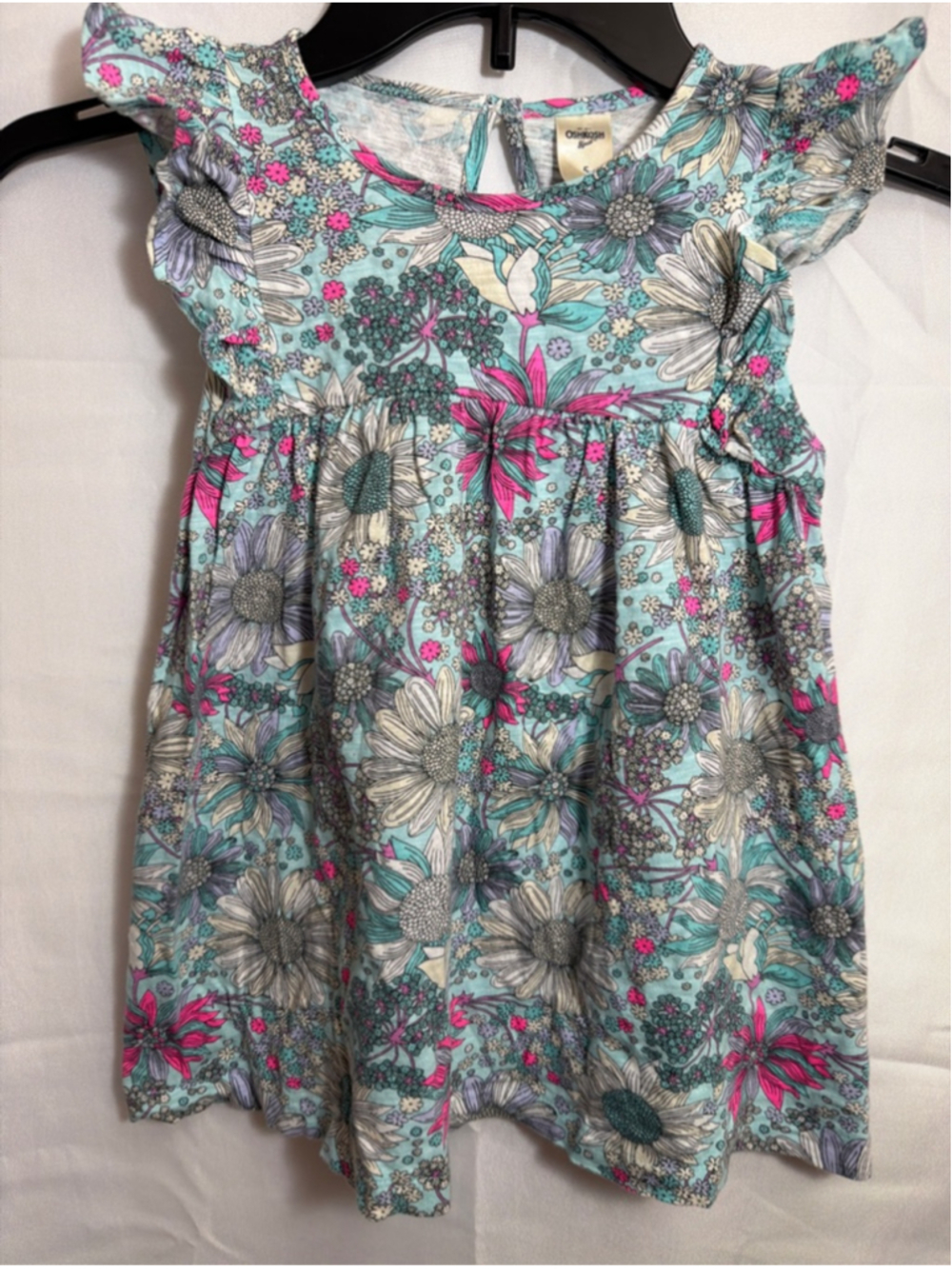 Girls OshKosh B'gosh Casual Summer Dress Size 5 Blue Pink Floral